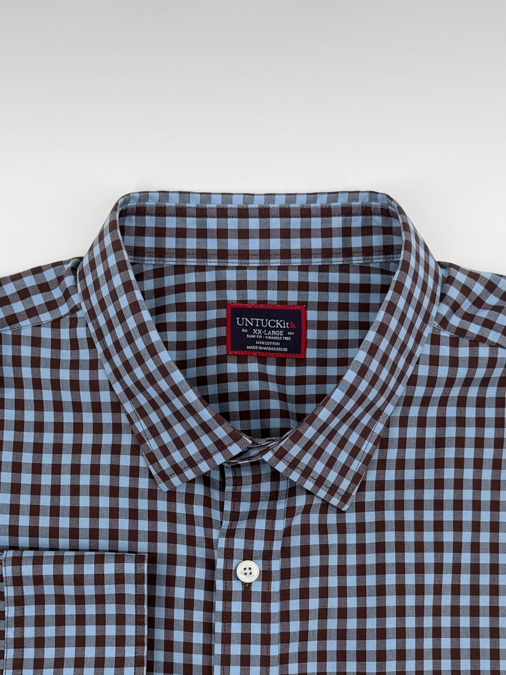 UNTUCKit Men's XXL Blue and Brown Gingham Button-Up Shirt